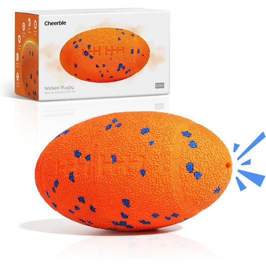 Cheerble Wicked Rugby Ball Interactive Dog Ball Smart Dog Toy Bright Orange