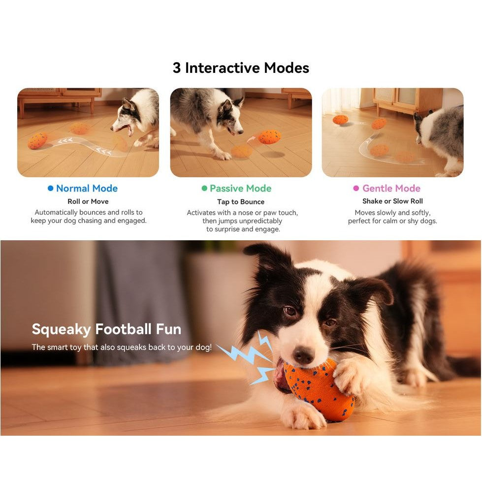 Cheerble Wicked Rugby Ball Interactive Dog Ball Smart Dog Toy Bright Orange