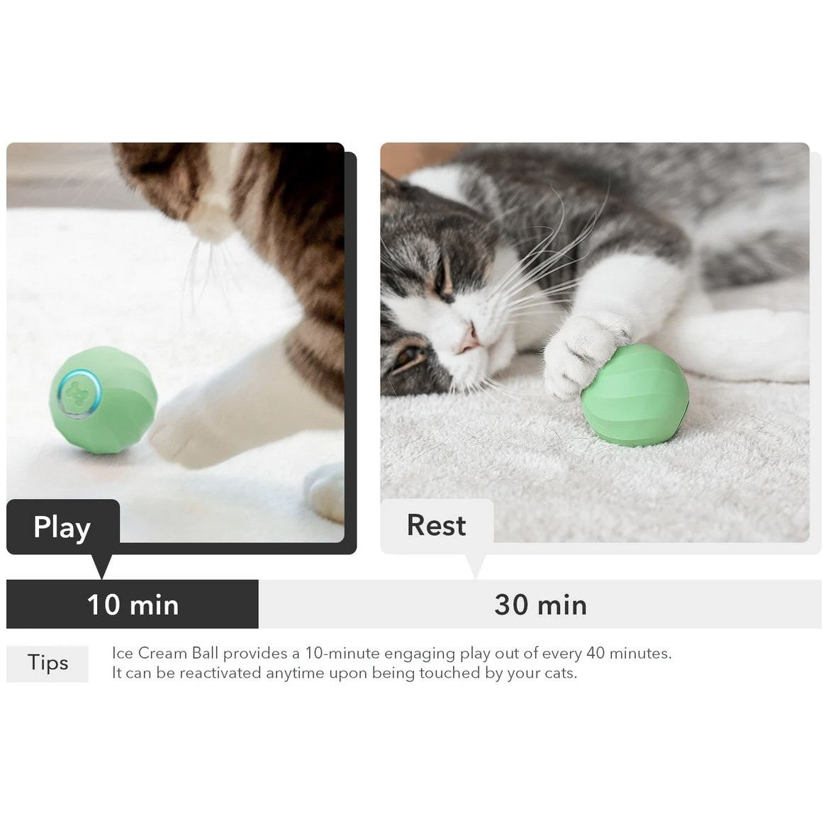 Cheerble M2 Mini Ice Cream Cat Ball Smart Cat Toy Strawberry Pink