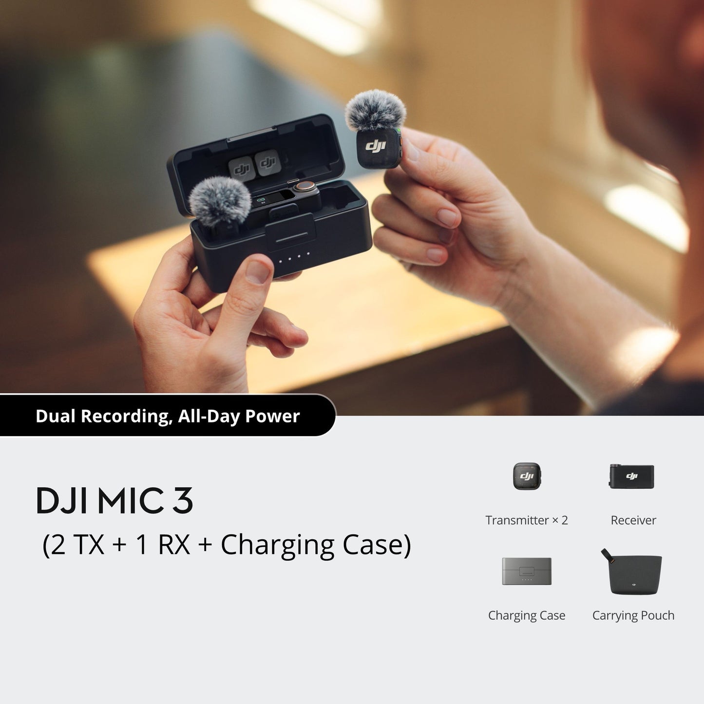 DJI Mic 3 2 TX + 1 RX + 1 Charging Case Compact 2-Person Digital Wireless Microphone System