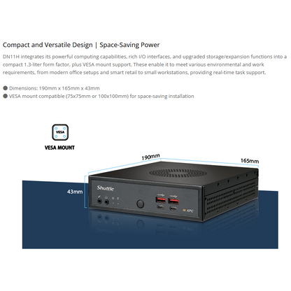 Shuttle AI XPC DN11H7 Intel Core Ultra 7 155H DDR5 M.2 Slim Computer Barebone Mini PC