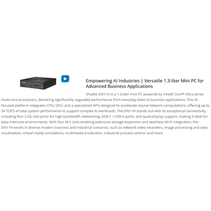 Shuttle AI XPC DN11H7 Intel Core Ultra 7 155H DDR5 M.2 Slim Computer Barebone Mini PC