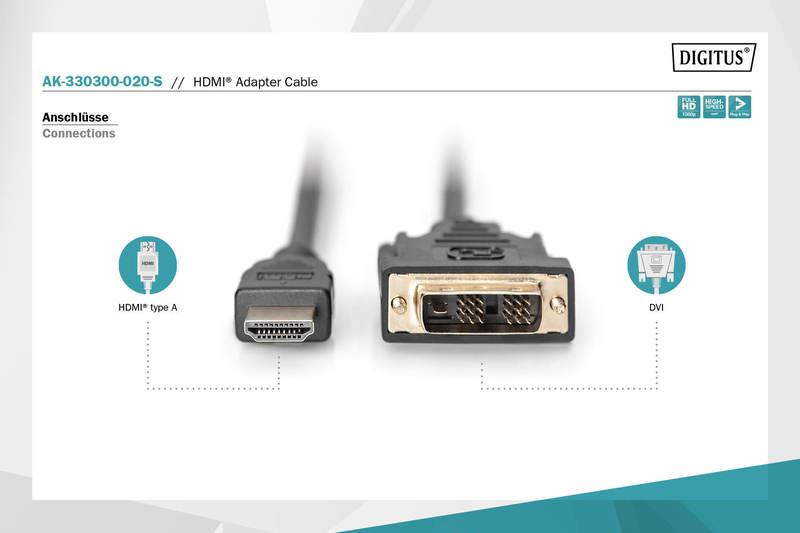 Digitus HDMI 1.3 (Male) to DVI-D (Male) Monitor Cable AK-330300-020-S | 2m