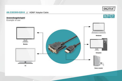Digitus HDMI 1.3 (Male) to DVI-D (Male) Monitor Cable AK-330300-020-S | 2m