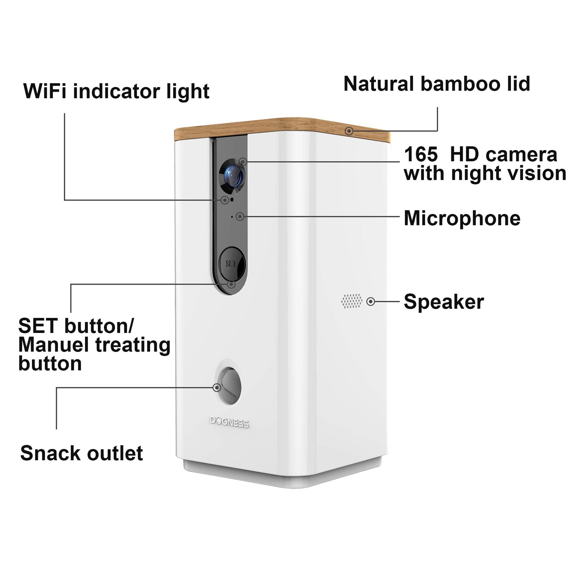 Dogness Smart App Camera Treater Automatic Pet Treat Dispenser Feeder White