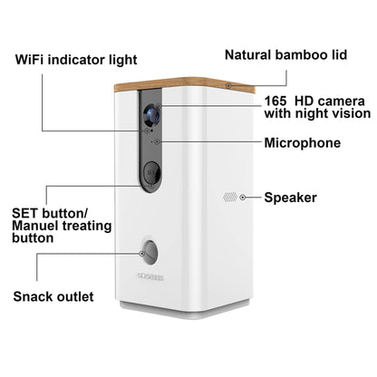 Dogness Smart App Camera Treater Automatic Pet Treat Dispenser Feeder White