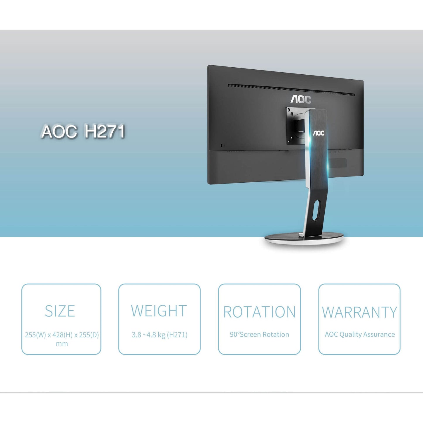 AOC H271 25"-27" LCD Height Adjust Monitor Stand | 75mm & 100mm VESA