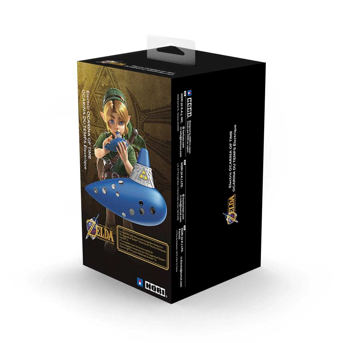 Black packaging box for Hori Electric Ocarina of Time featuring Link artwork