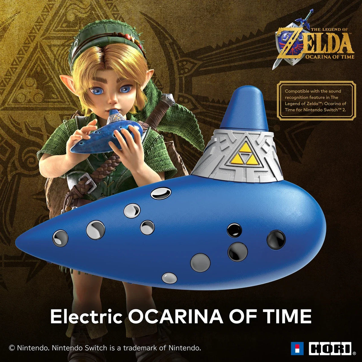 Promotional graphic for Hori Electric Ocarina of Time compatible with Nintendo Switch 2