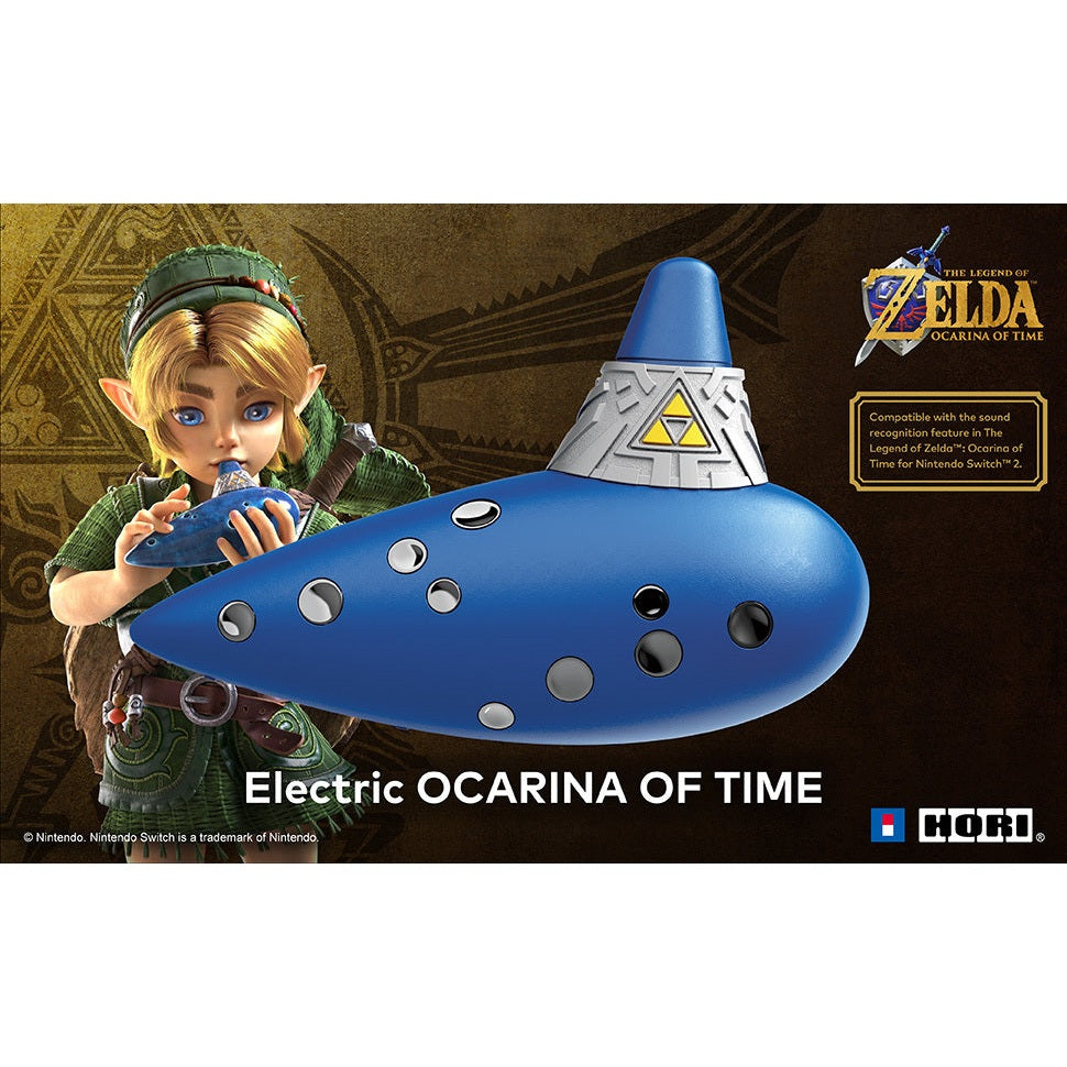 Hori Electric Ocarina of Time promotional graphic featuring Link and product render