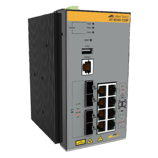 Allied Telesis IE340-12GP-980 Industrial Ethernet Gigabit POE+ Layer 3 Switch