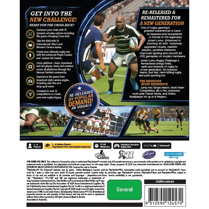 Jonah Lomu Rugby Challenge 4 Remastered Sony Playstation 5 - PS5 Rugby Sports Simulation Game