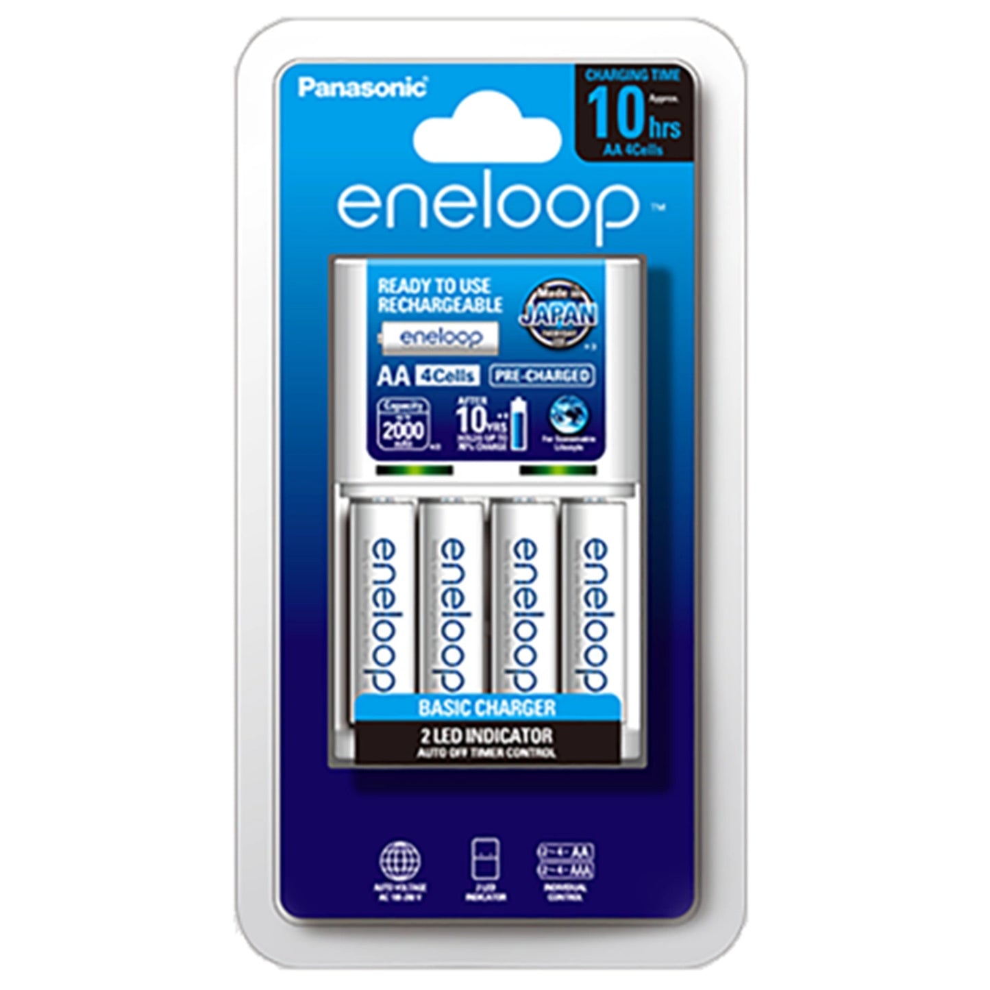 Panasonic Eneloop Overnight Charger + 4 AA Batteries (K-KJ51MCC4TA)