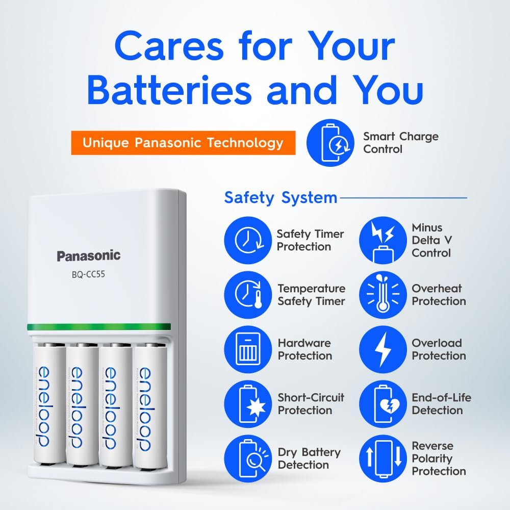 Panasonic Eneloop AA & AAA Battery Quick Charger + 4 AA Eneloop Pro Batteries (K-KJ55HCC4TA)