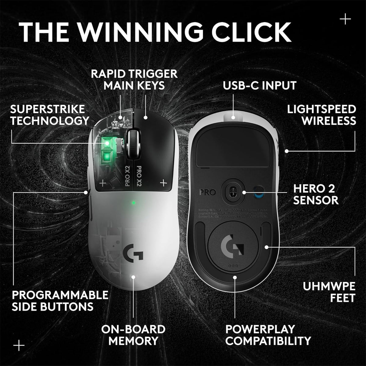 Logitech G Pro X2 Superstrike Lightspeed Wireless Gaming Mouse Lunar Eclipse