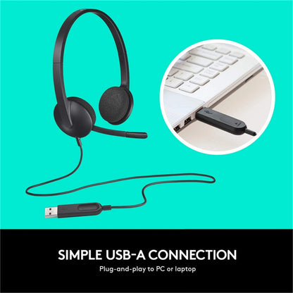 Logitech H340 USB Wired Stereo On-Ear Headset with Adjustable Mic Black