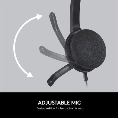 Logitech H340 USB Wired Stereo On-Ear Headset with Adjustable Mic Black