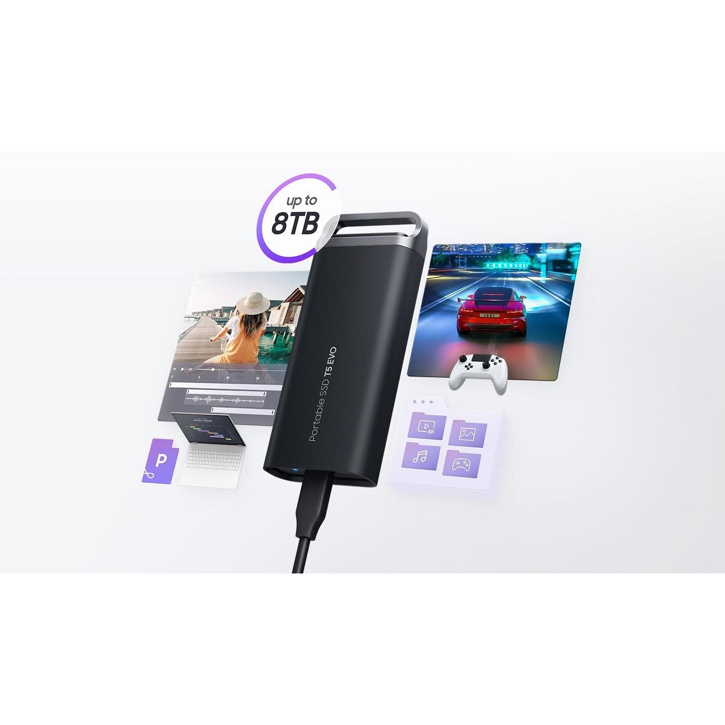 Samsung T5 EVO 2TB Portable External SSD | USB-C (Black)