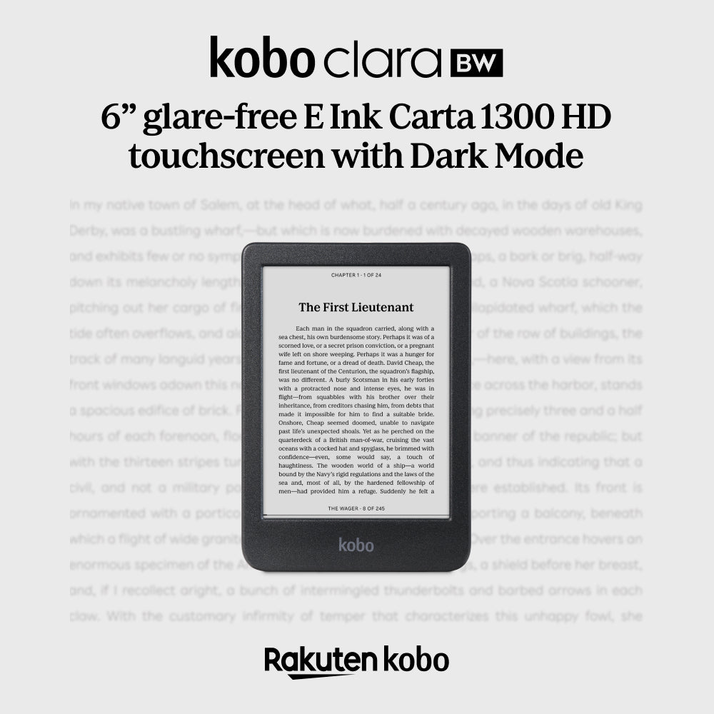 Kobo Clara BW 6" eReader with E-Ink Black & White Carta Display (Black)