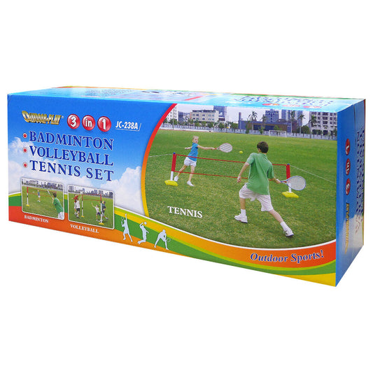 Outdoor-Play 3-in-1 Badminton Volleyball & Tennis Set - Backyard Games for Kids