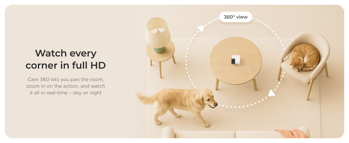 Petcube Cam 360 WiFi 1080p with Night Vision | Cat & Dog Pet Monitoring Camera