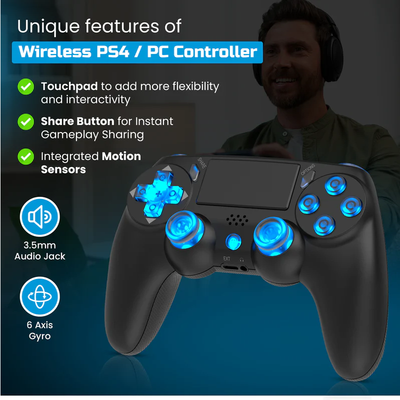 Playmax Wireless RGB Controller V2 for Playstation 4 PS4 & PC Black