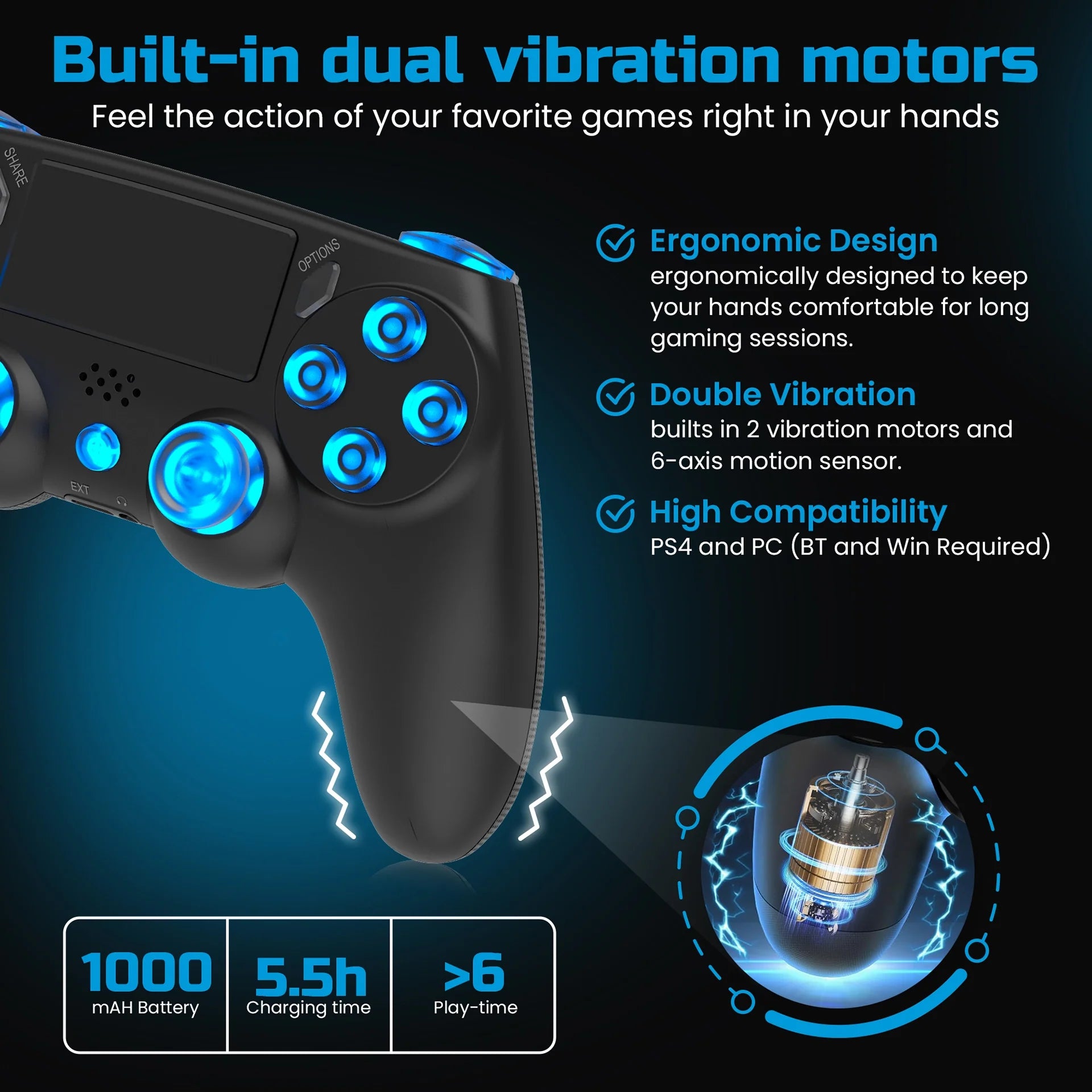 Playmax Wireless RGB Controller V2 for Playstation 4 PS4 & PC Black