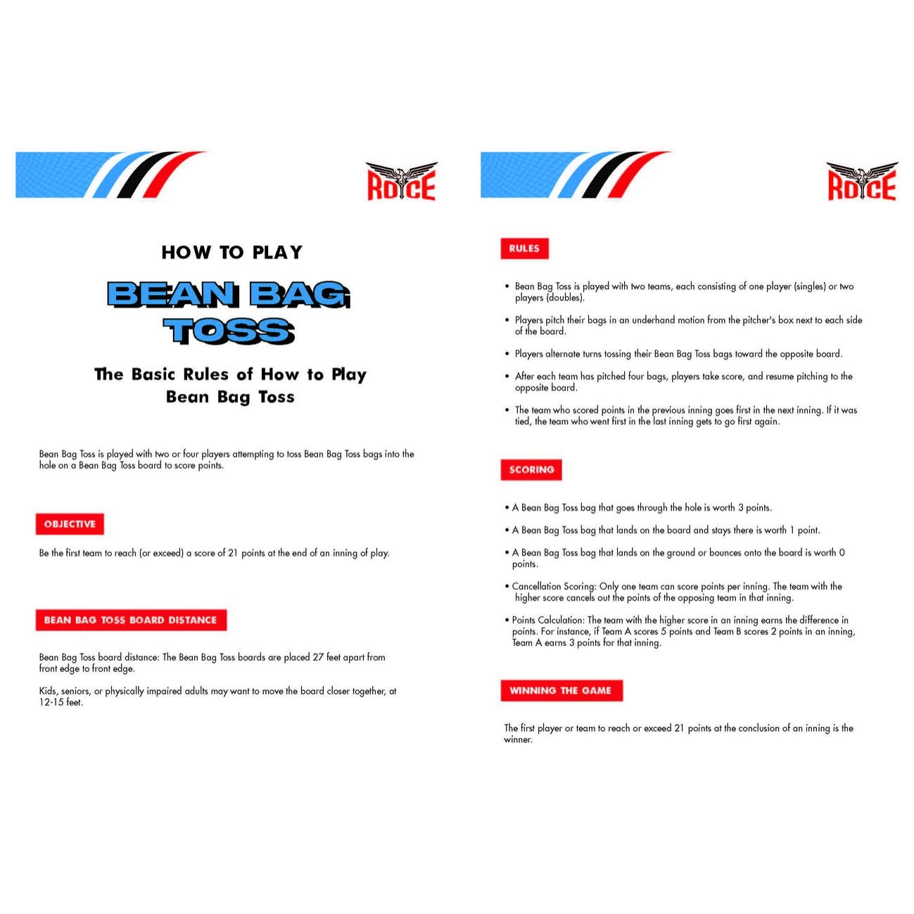 Royce Classic Wooden Bean Bag Toss Board (2 Boards) - Backyard Cornhole Game Set