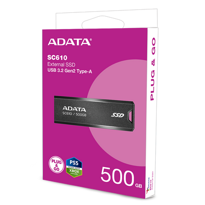 Adata SC610 Retractable USB3.2 Gen 2 | 500GB External SSD | Compatible with PS5 & Xbox Series X|S (5 Years Warranty)