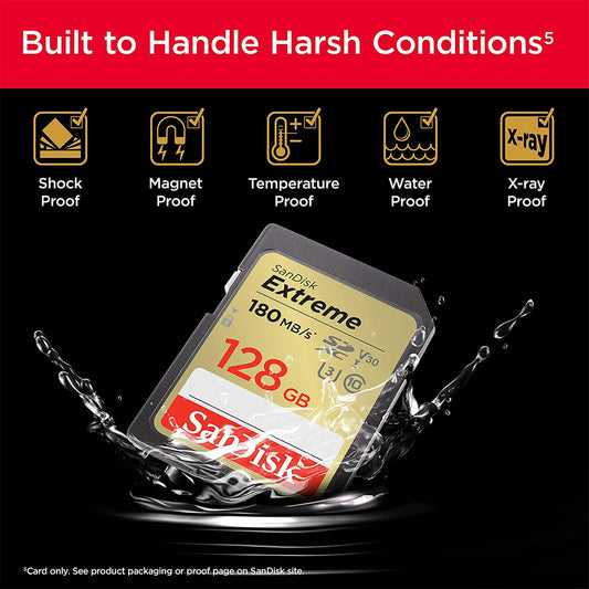 SanDisk Extreme 128GB SDXC Memory Card | C10 V30 U3 UHS-I