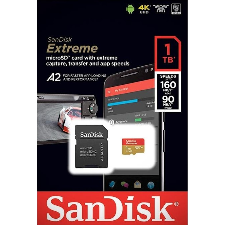 SanDisk 1TB Extreme Micro SDXC SQXAV V30 U3 C10 A2 UHS-I with SD Adapter