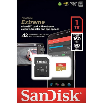 SanDisk 1TB Extreme Micro SDXC SQXAV V30 U3 C10 A2 UHS-I with SD Adapter