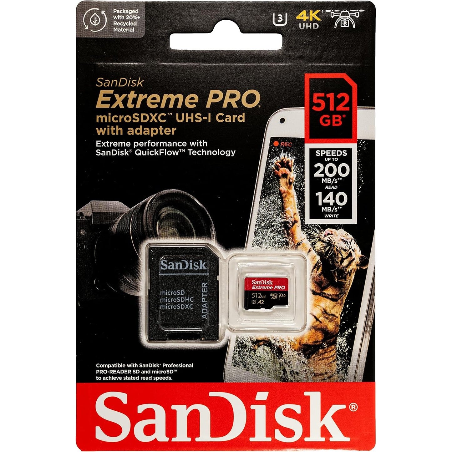 SanDisk Extreme Pro microSDXC 512GB V30 U3 C10 A2 UHS-I Memory Card