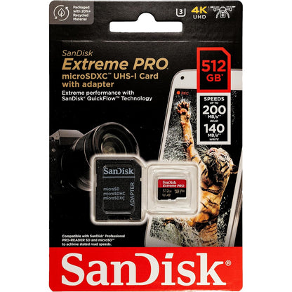 SanDisk Extreme Pro microSDXC 512GB V30 U3 C10 A2 UHS-I Memory Card
