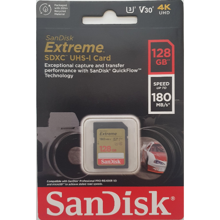 SanDisk Extreme 128GB SDXC Memory Card | C10 V30 U3 UHS-I