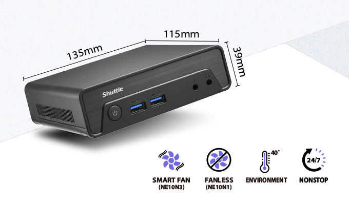Shuttle NE10N Intel N100 3.4GHz Fanless Barebone Mini PC