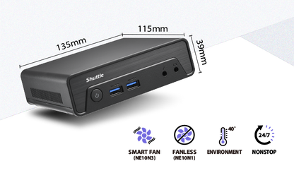 Shuttle NE10N Intel N100 3.4GHz Fanless Barebone Mini PC