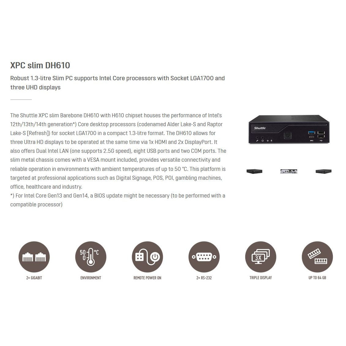 Shuttle XPC DH610 LGA1700 DDR4 M.2 Slim Computer Barebone PC