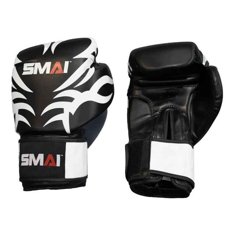 Smai Pro Grade Tribal Boxing Gloves Black/White - Combat Sports Glove