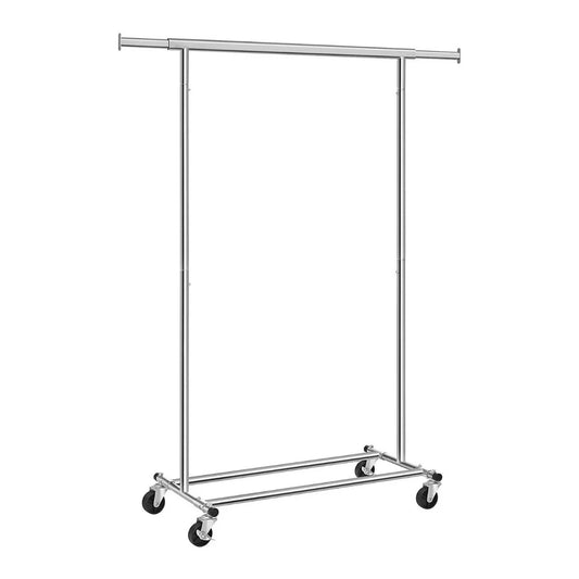 Songmics Heavy-Duty Metal Garment Rack Clothes Clothing Steel Rack with Wheels (Silver)