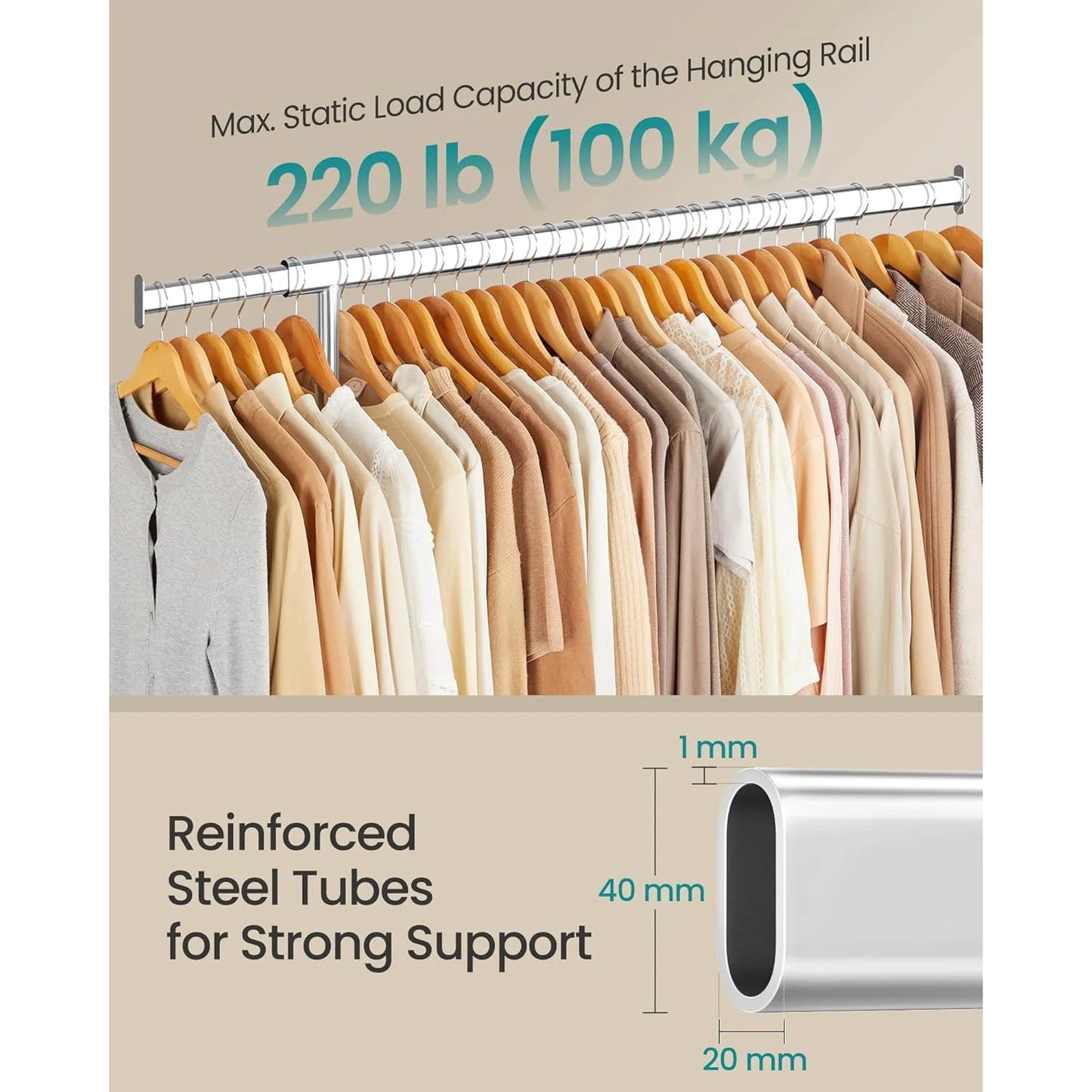 Songmics Heavy-Duty Metal Garment Rack Clothes Clothing Steel Rack with Wheels (Silver)