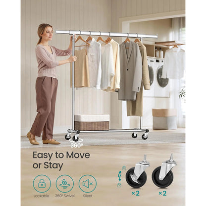 Songmics Heavy-Duty Metal Garment Rack Clothes Clothing Steel Rack with Wheels (Silver)