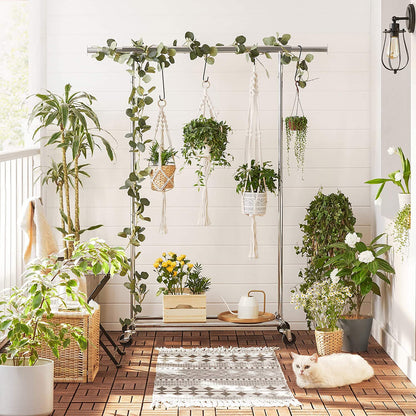 Songmics Heavy-Duty Metal Garment Rack Clothes Clothing Steel Rack with Wheels (Silver)