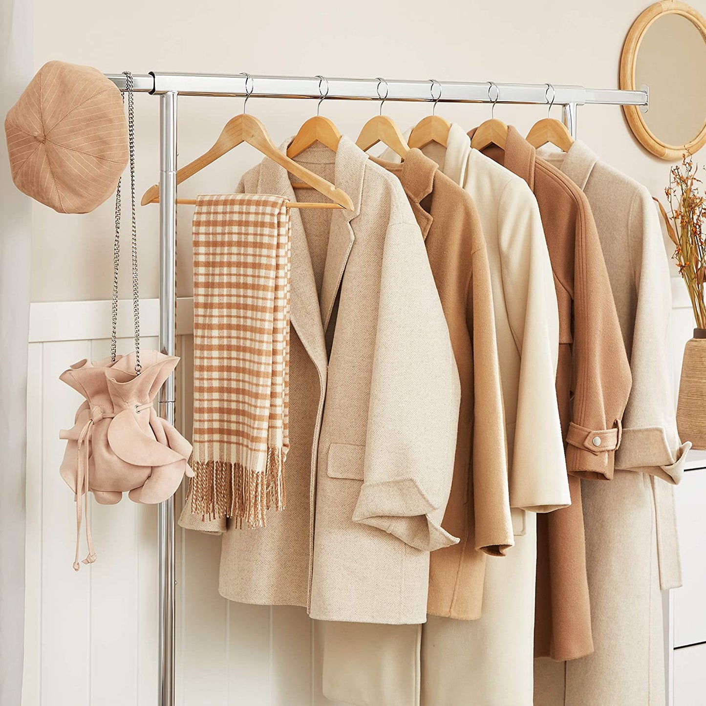 Songmics Heavy-Duty Metal Garment Rack Clothes Clothing Steel Rack with Wheels (Silver)