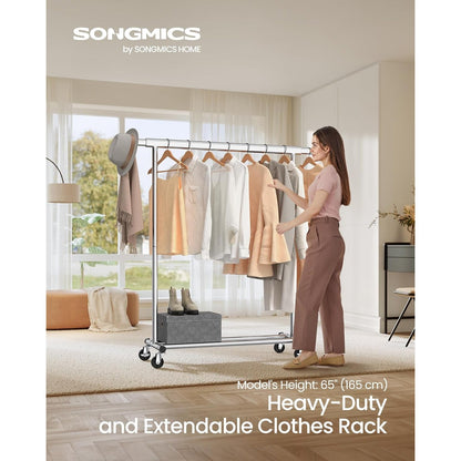 Songmics Heavy-Duty Metal Garment Rack Clothes Clothing Steel Rack with Wheels (Silver)