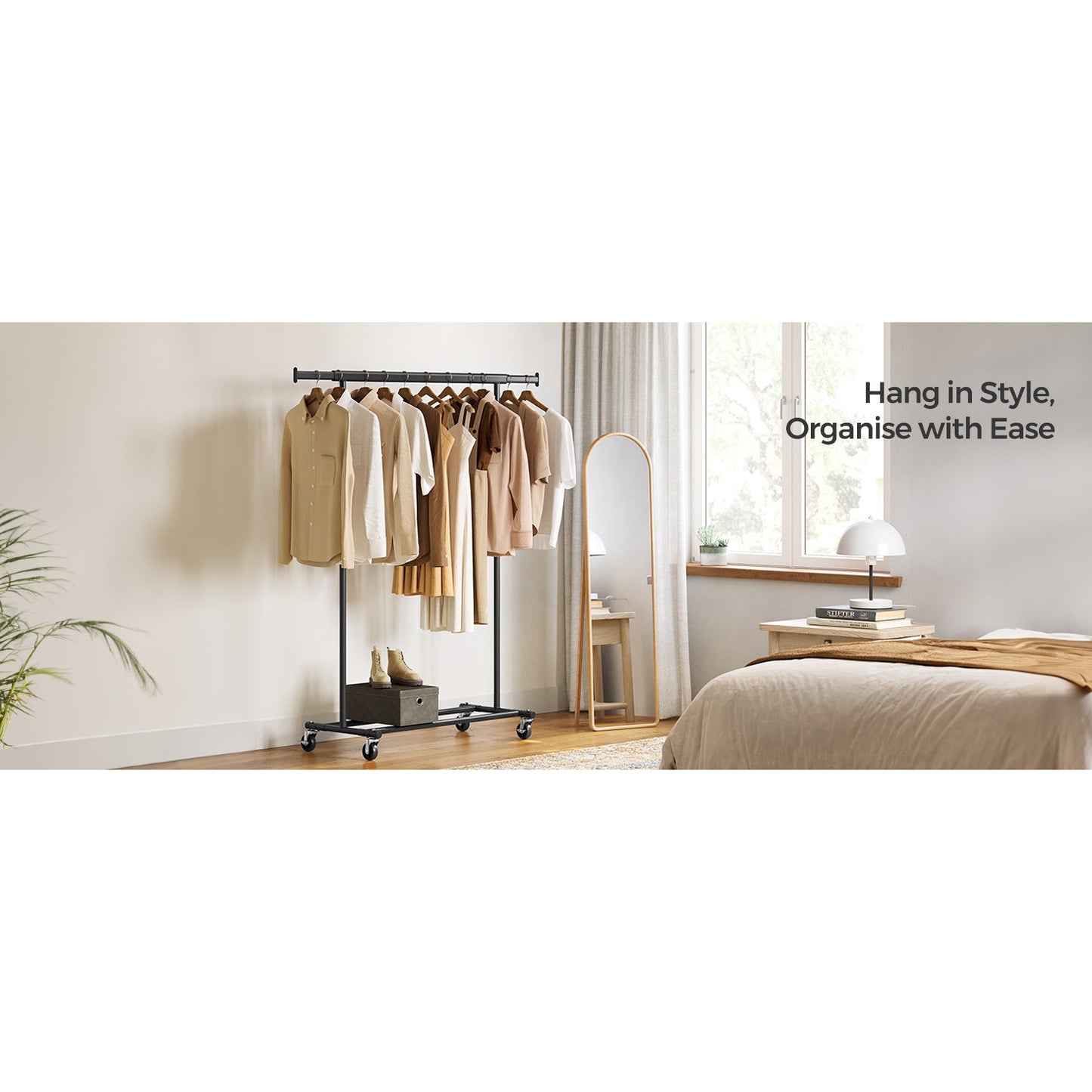 Songmics Heavy-Duty Metal Garment Rack Clothes Clothing Steel Rack with Wheels (Silver)