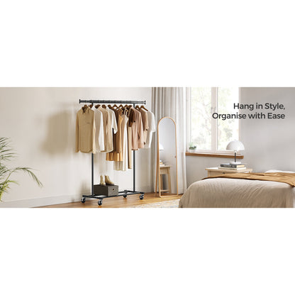 Songmics Heavy-Duty Metal Garment Rack Clothes Clothing Steel Rack with Wheels (Silver)