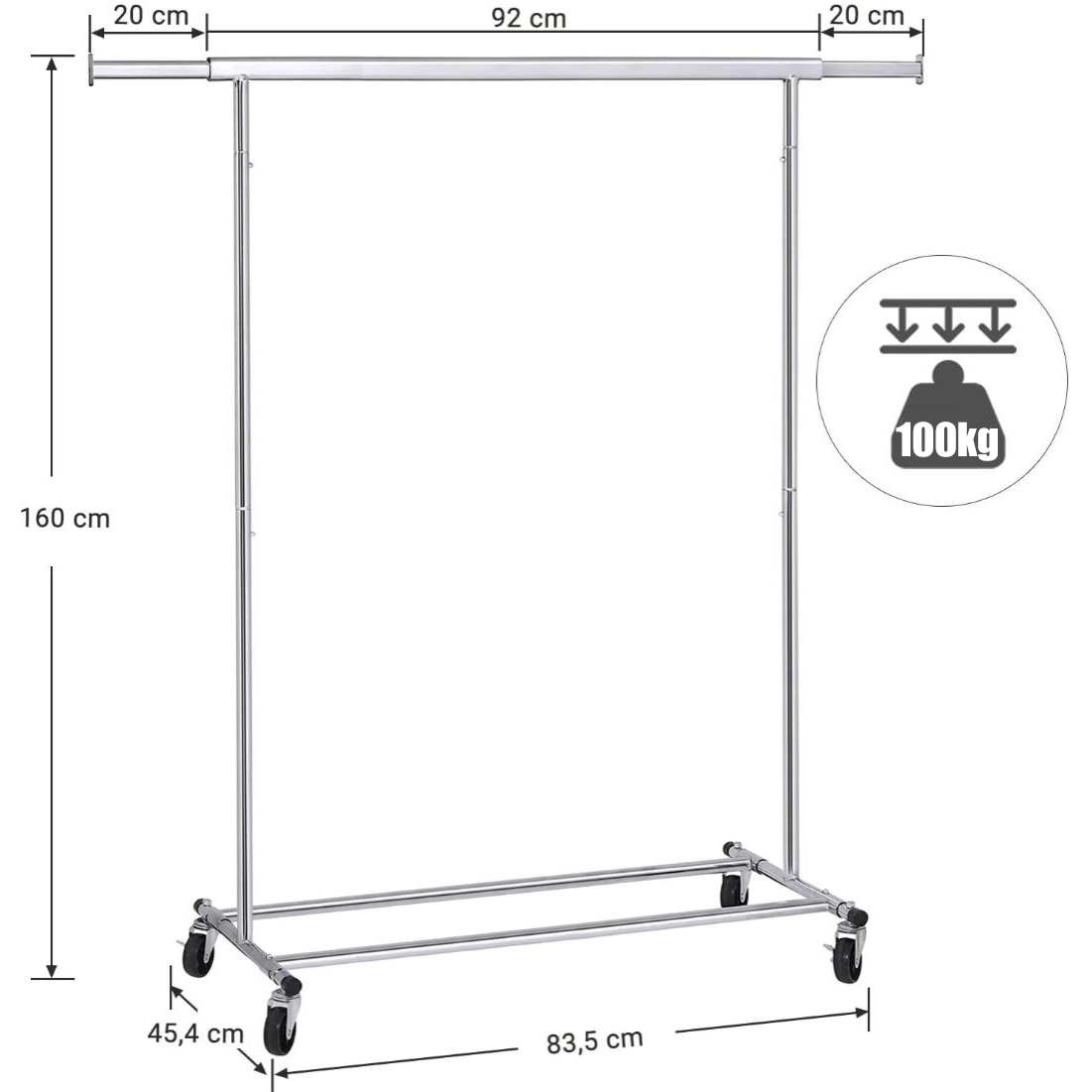 Songmics Heavy-Duty Metal Garment Rack Clothes Clothing Steel Rack with Wheels (Silver)