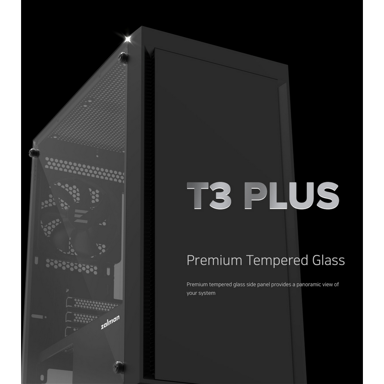 Zalman T3 Plus mATX Mini Tower PC Case with Tempered Glass Side Panel (Black)