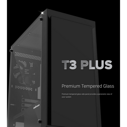 Zalman T3 Plus mATX Mini Tower PC Case with Tempered Glass Side Panel (Black)